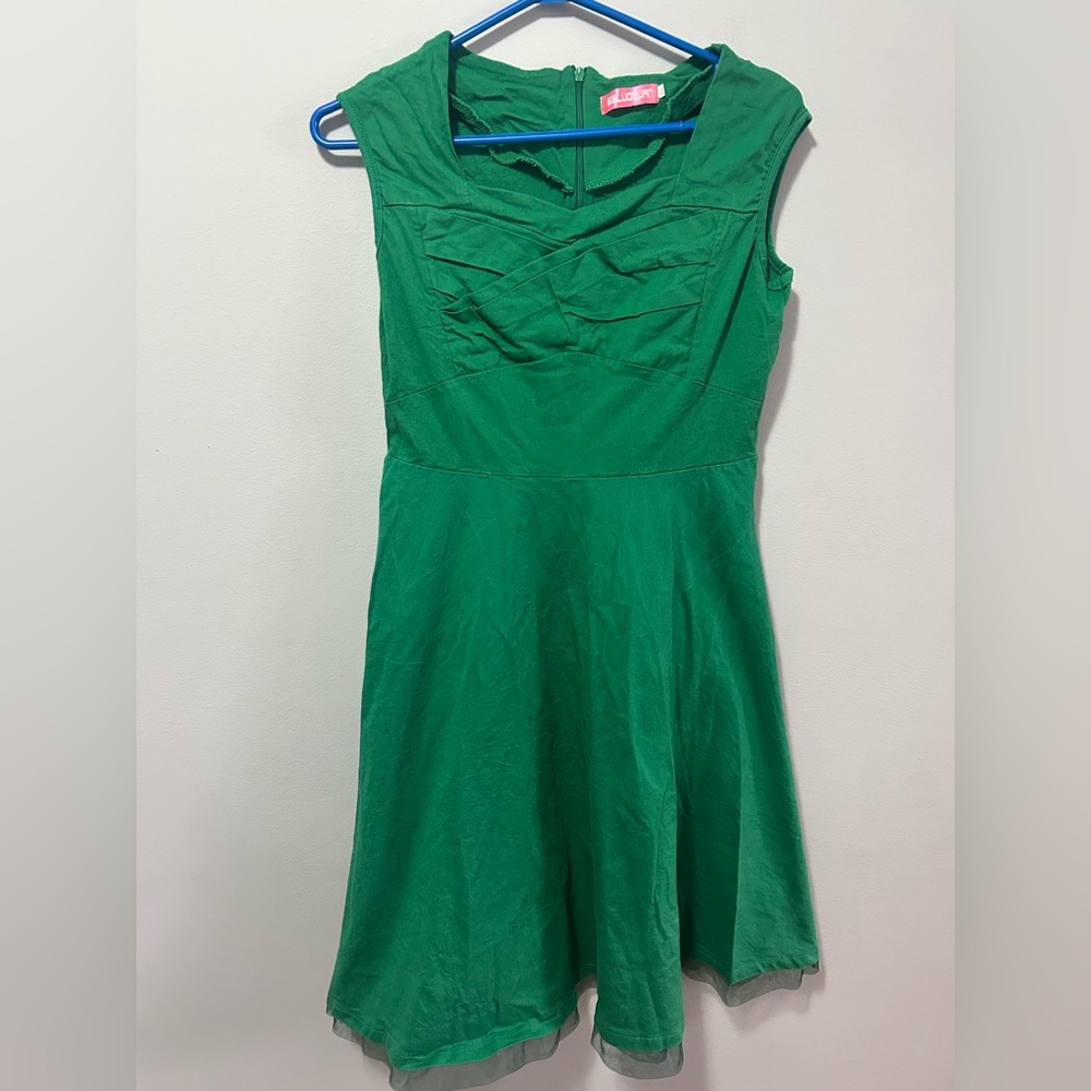 Geludzuan Green Sleeveless Retro Style Dress